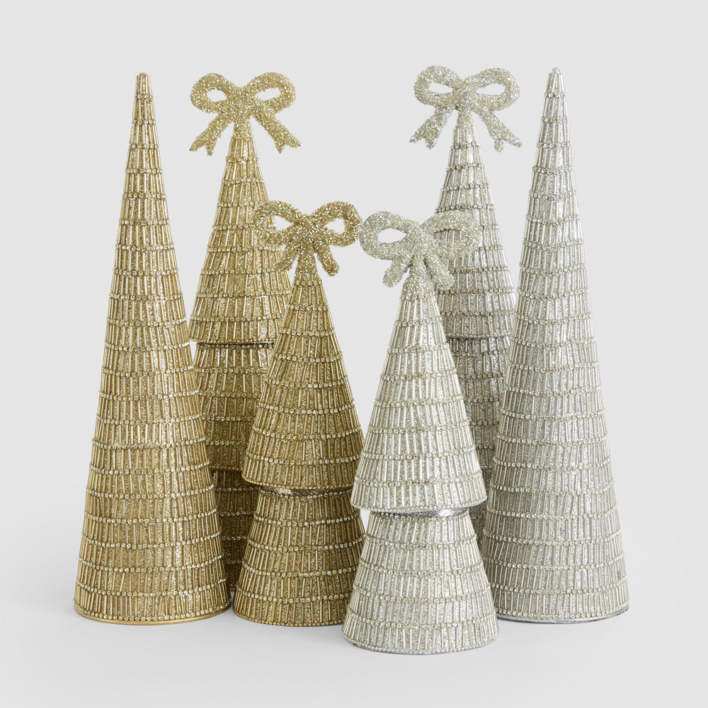 Tiffany Bugle Bead Tiered Cone Tree Large Silver