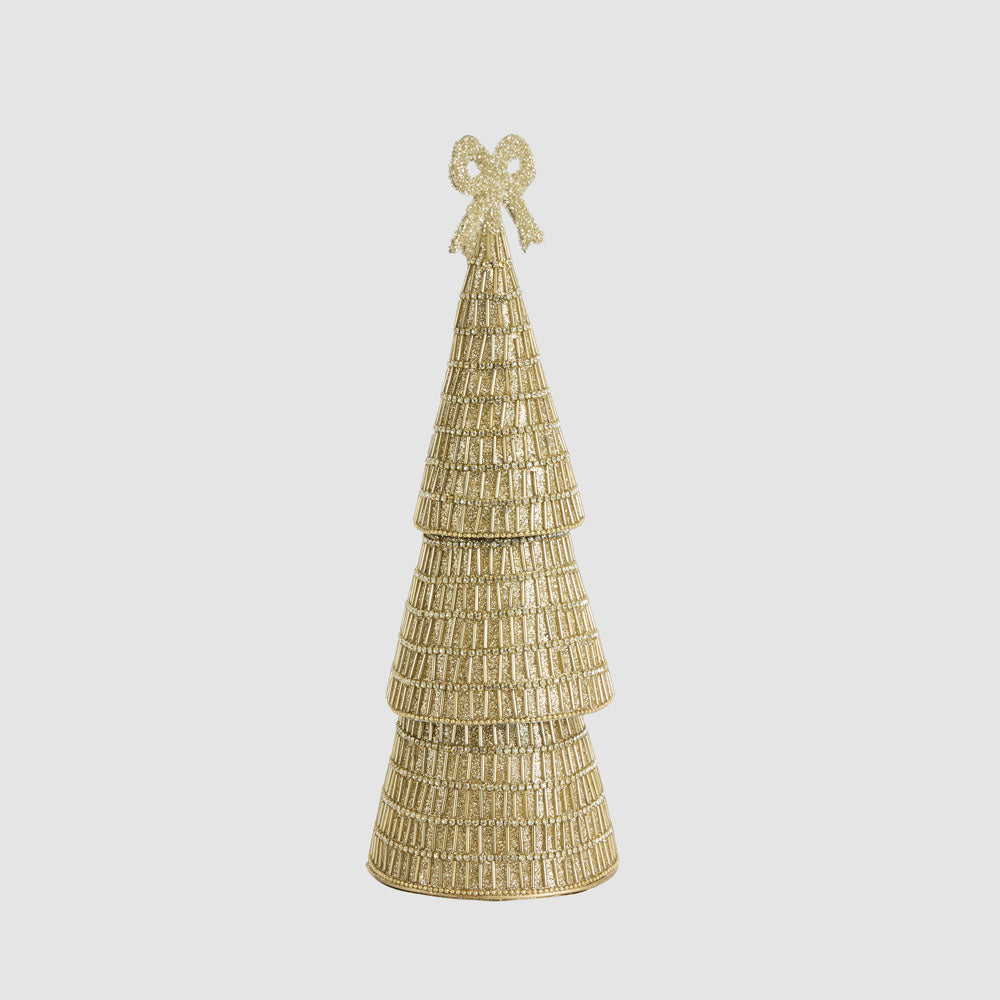 Tiffany Bugle Bead Tiered Cone Tree Large Gold