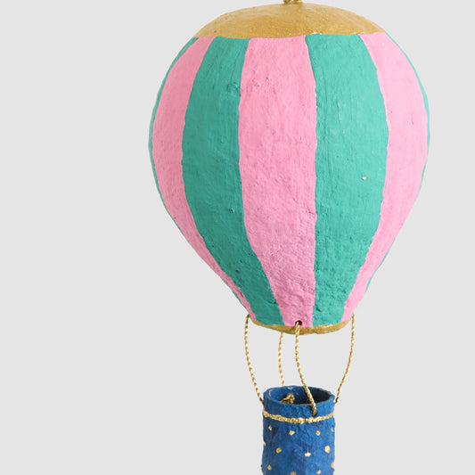 Mache Hot Air Balloon Teal Stripe Hanging Decoration
