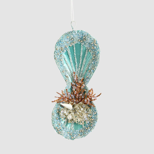 Oyster Shell Hanging Tree Decoration Teal