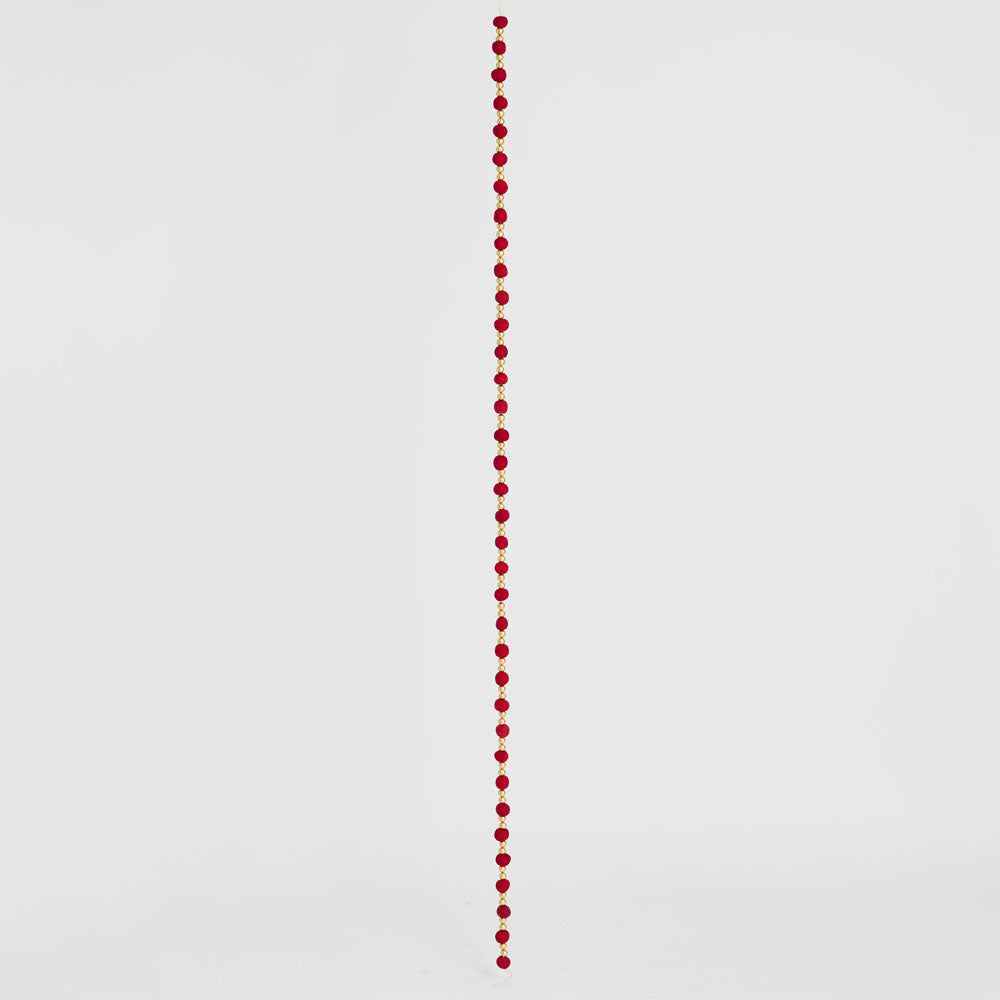 Felt Pompom Garland With Gold Beads Red