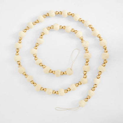 Felt Pompom Garland With Gold Beads Ivory
