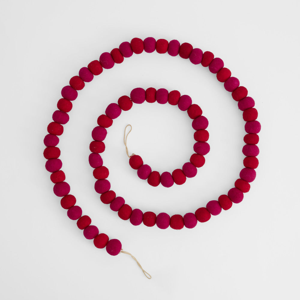 Felt Pompom Garland Red & Fuchsia