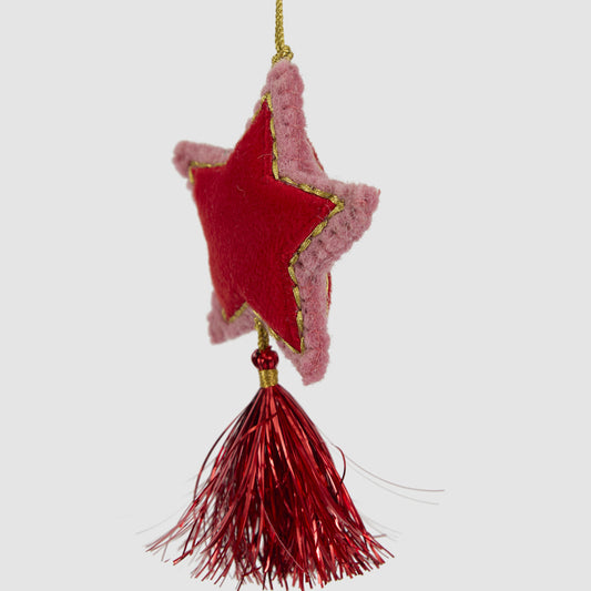 Shasa Tasselled Star Decoration Red