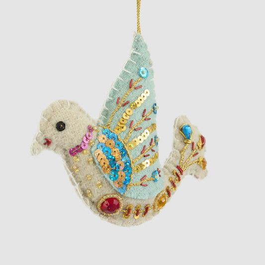 Medina Embroidered Bird Decoration Blue