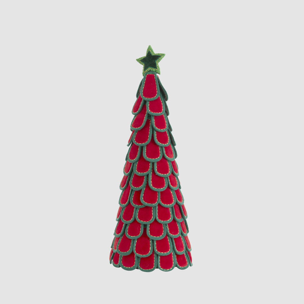 Scallop Leaf Cone Tree Green & Red Thin