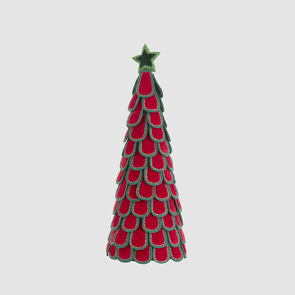 Scallop Leaf Cone Tree Green & Red Thin