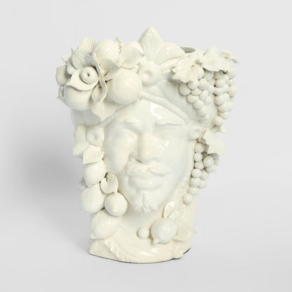 Sicilian King Moro Head Ceramic Vase White Large