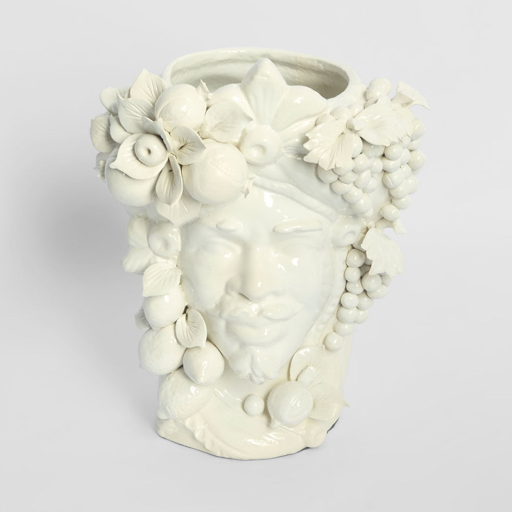 Sicilian King Moro Head Ceramic Vase White Large