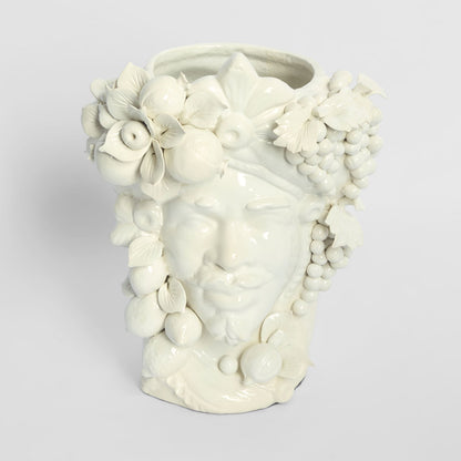 Sicilian King Moro Head Ceramic Vase White Large