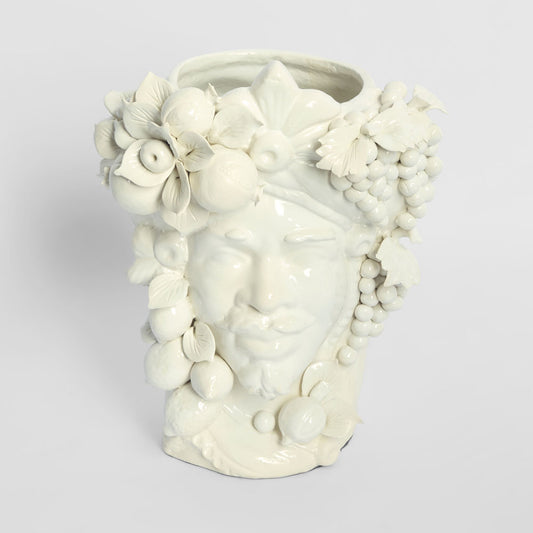Sicilian King Moro Head Ceramic Vase White Large