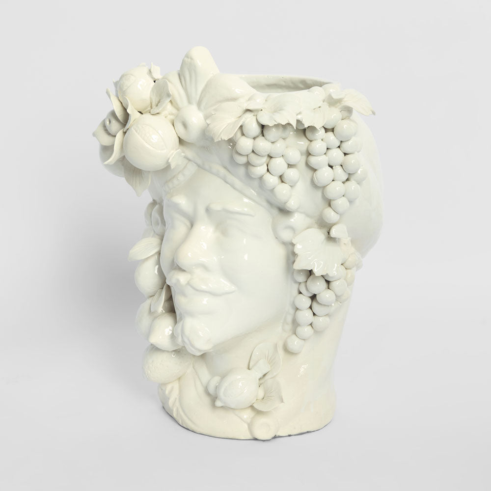 Sicilian King Moro Head Ceramic Vase White Large