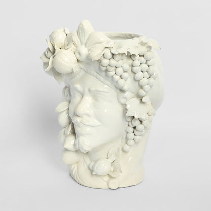 Sicilian King Moro Head Ceramic Vase White Large