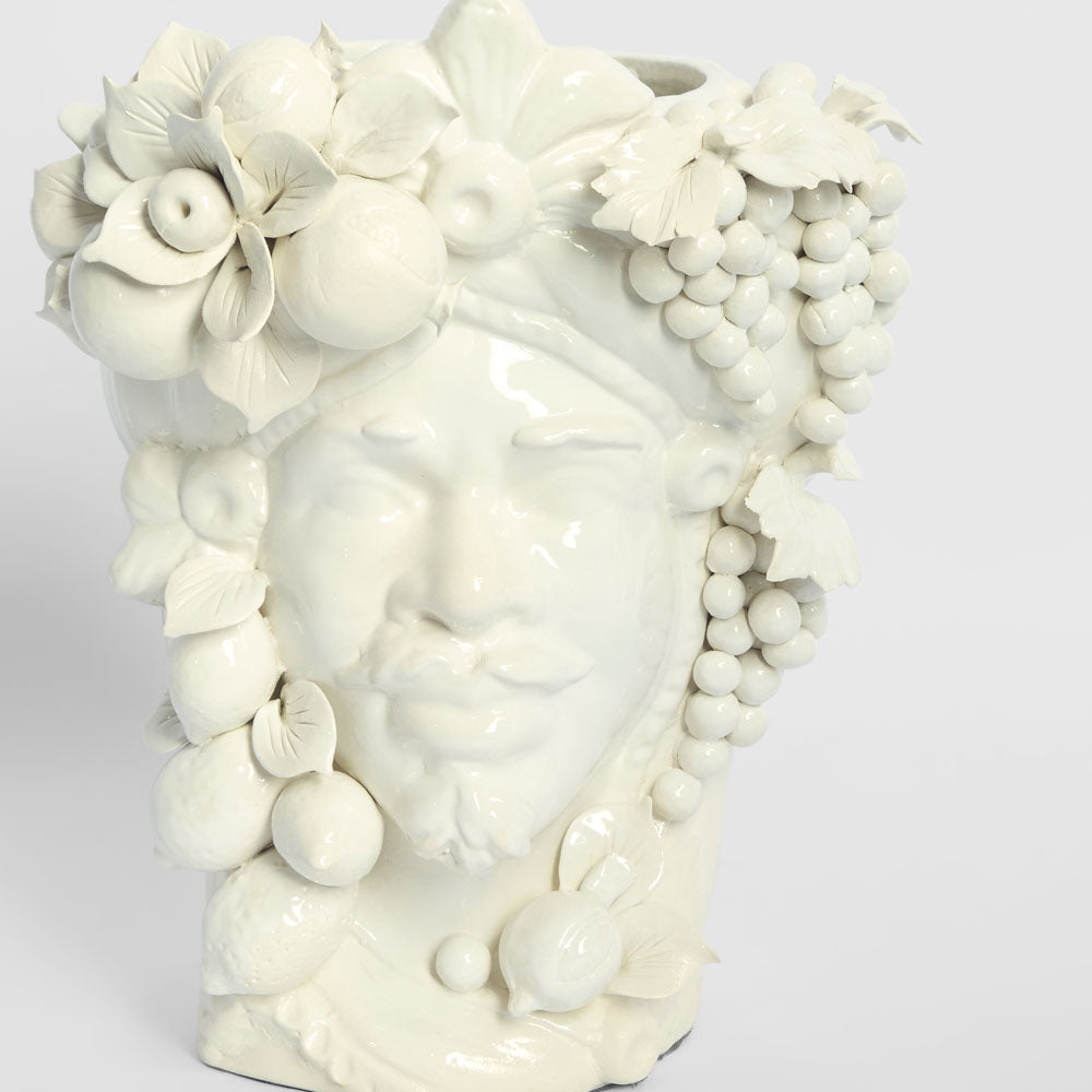 Sicilian King Moro Head Ceramic Vase White Large