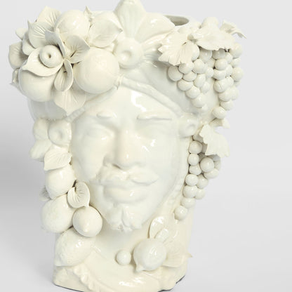 Sicilian King Moro Head Ceramic Vase White Large