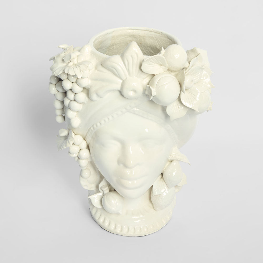 Sicilian Queen Moro Head Ceramic Vase White Large