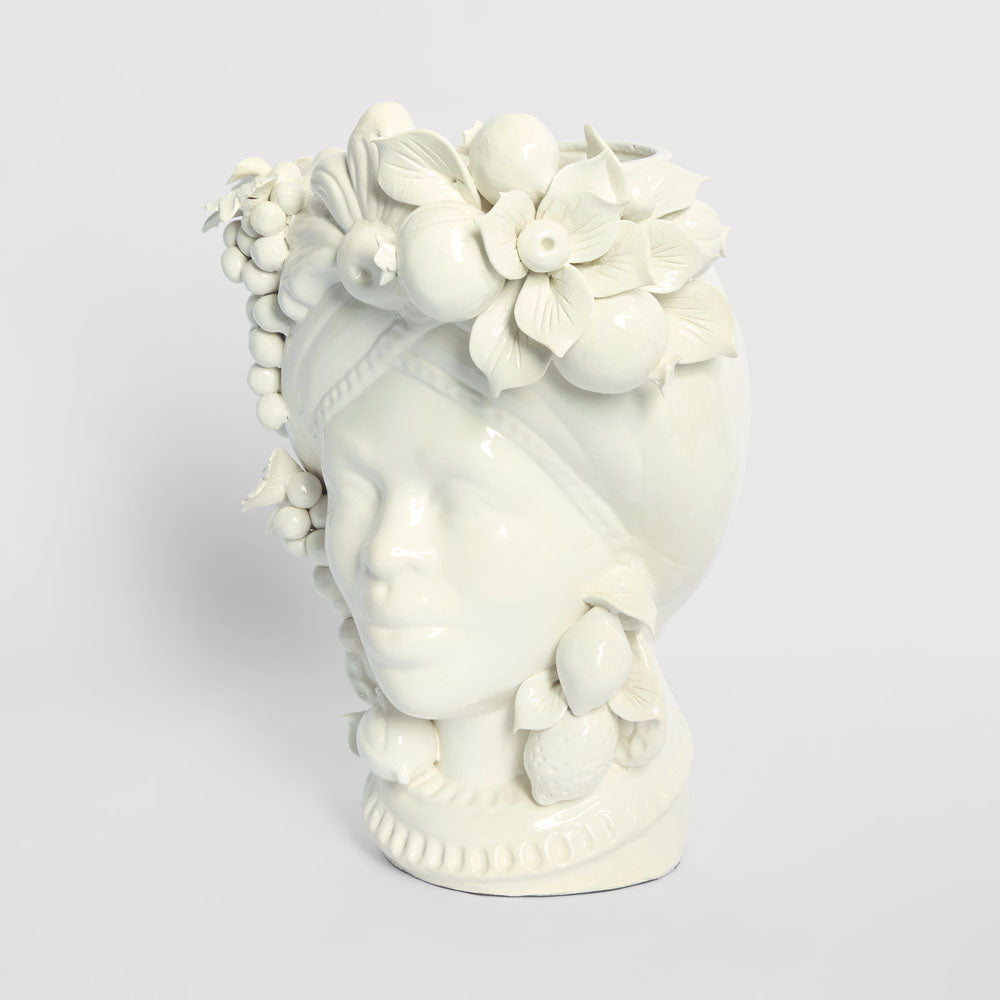 Sicilian Queen Moro Head Ceramic Vase White Large