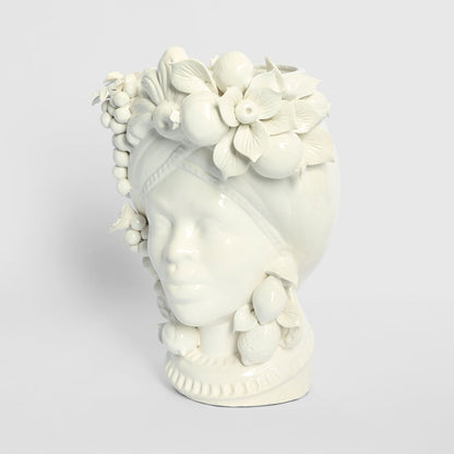 Sicilian Queen Moro Head Ceramic Vase White Large