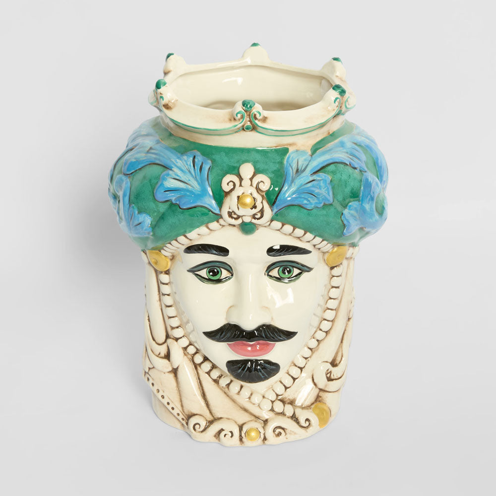 Sicilian Azure King Moro Head Ceramic Vase