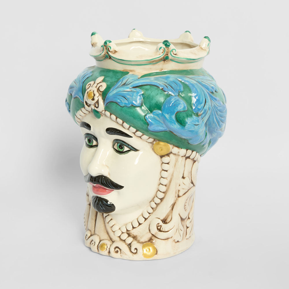 Sicilian Azure King Moro Head Ceramic Vase