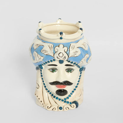Sicilian Cobalt King Moro Head Ceramic Vase