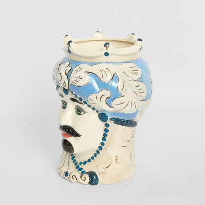 Sicilian Cobalt King Moro Head Ceramic Vase
