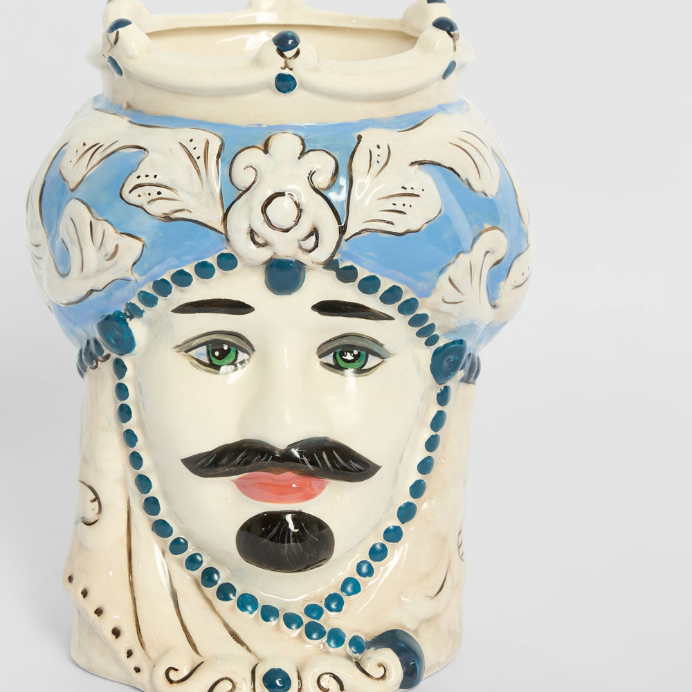 Sicilian Cobalt King Moro Head Ceramic Vase