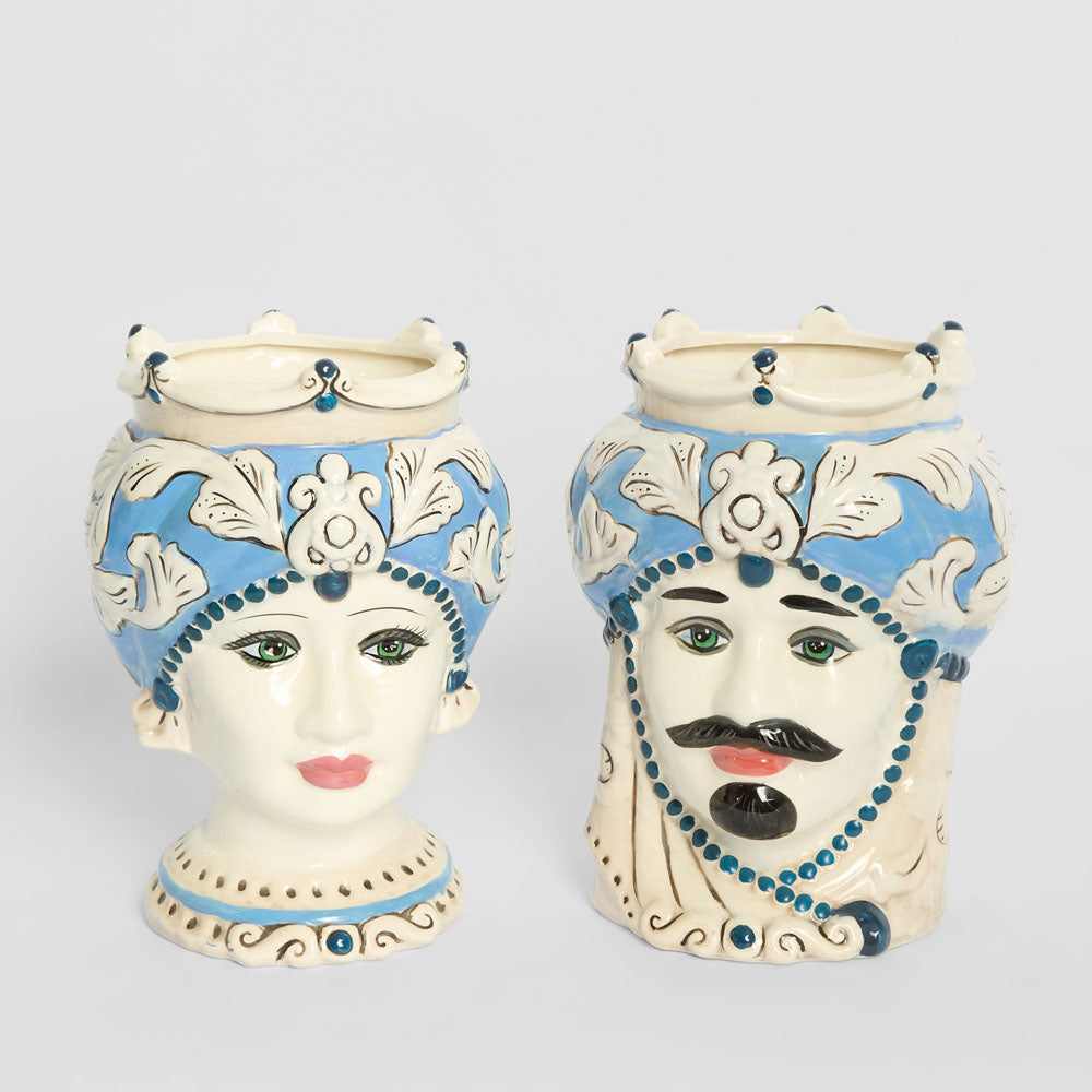 Sicilian Cobalt Queen Moro Head Ceramic Vase