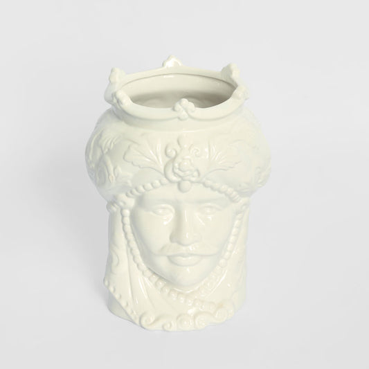 Sicilian King Moro Head Ceramic Vase White Small