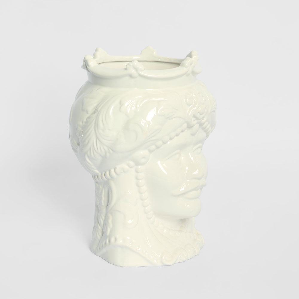 Sicilian King Moro Head Ceramic Vase White Small