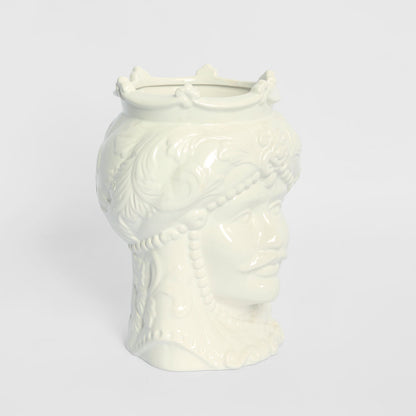 Sicilian King Moro Head Ceramic Vase White Small