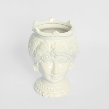 Sicilian Queen Moro Head Ceramic Vase White Small