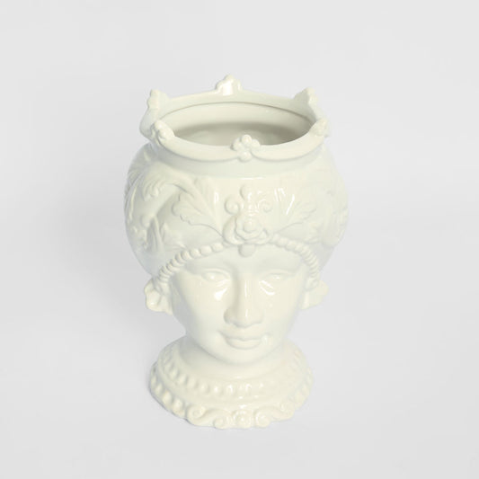 Sicilian Queen Moro Head Ceramic Vase White Small