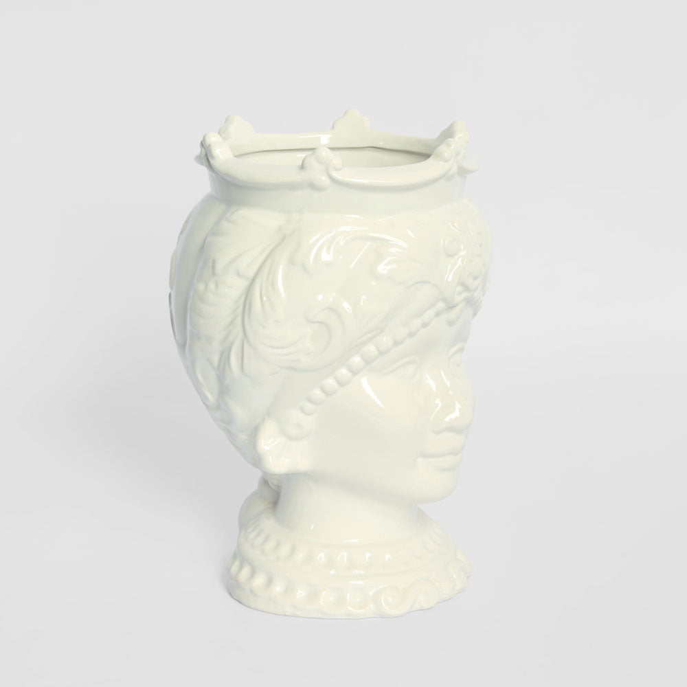 Sicilian Queen Moro Head Ceramic Vase White Small