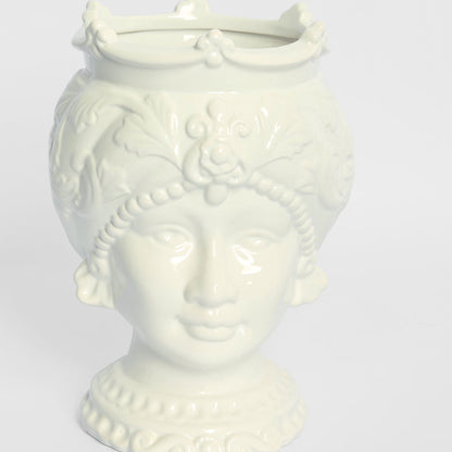 Sicilian Queen Moro Head Ceramic Vase White Small
