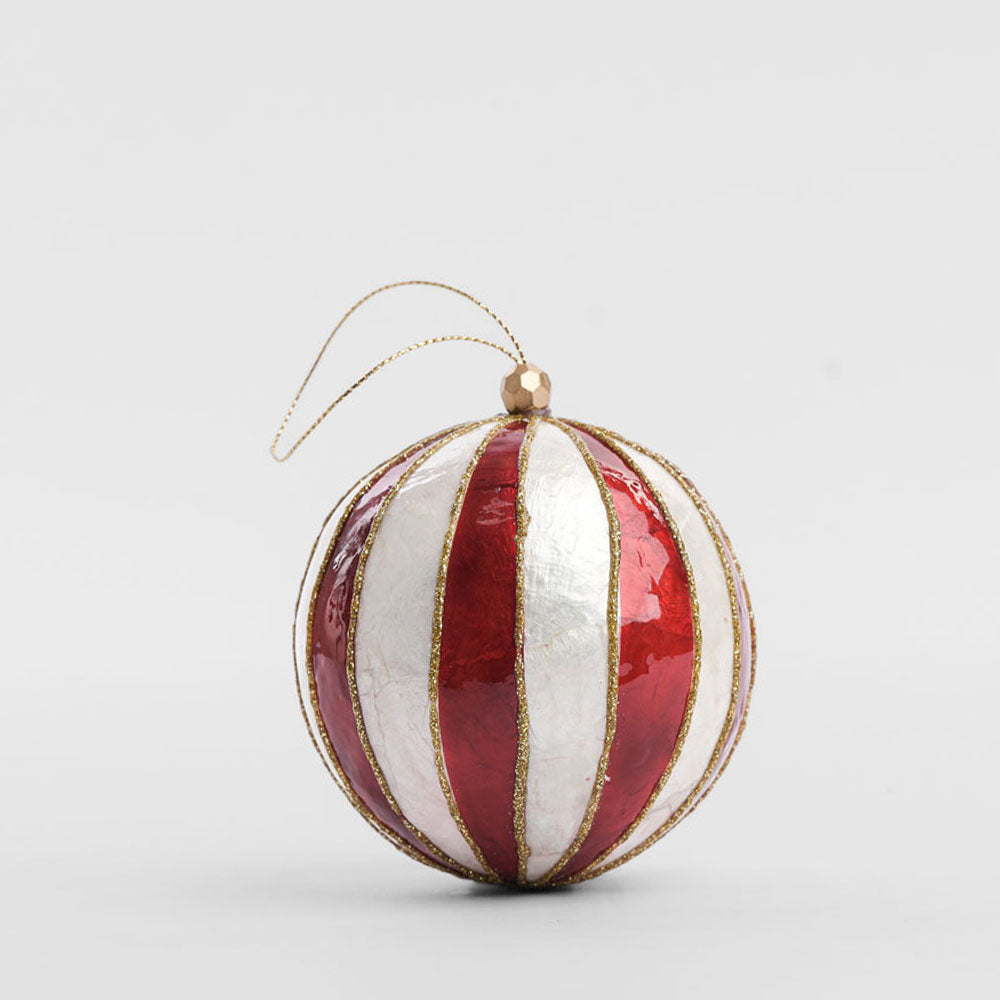 Stripe Hand Painted Capiz Bauble Red