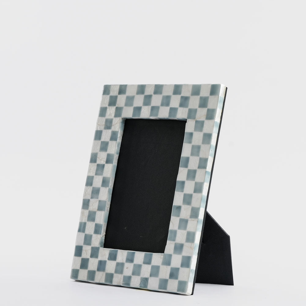 Blue Check Capiz Photo Frame Sml