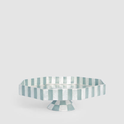Blue Check Capiz Cake Stand Sml