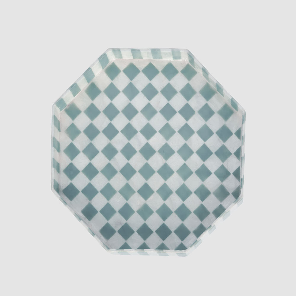 Blue Check Capiz Cake Stand Sml