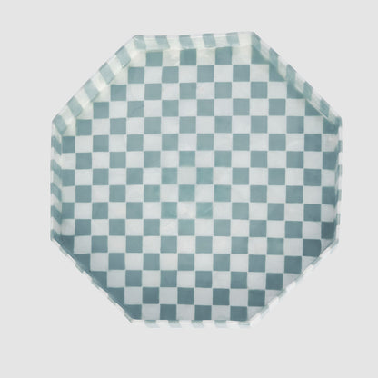 Blue Check Capiz Cake Stand Lge