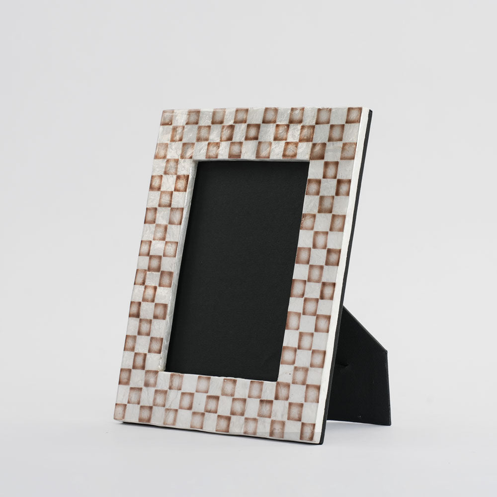 Brown Check Capiz Photo Frame Sml