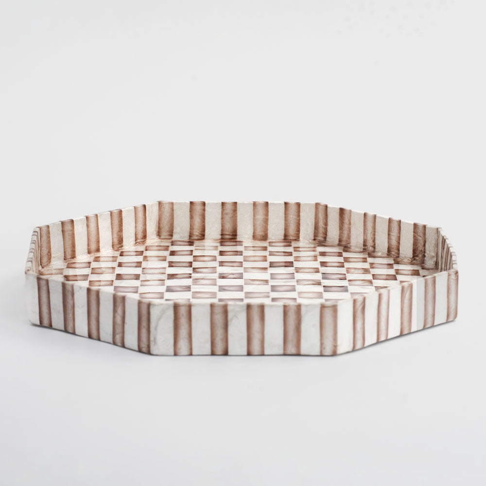 Brown Check Capiz Tray Lge
