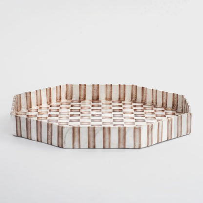 Brown Check Capiz Tray Lge