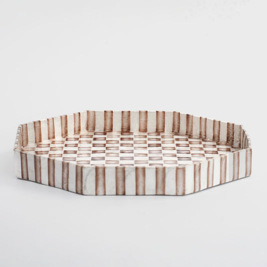 Brown Check Capiz Tray Lge