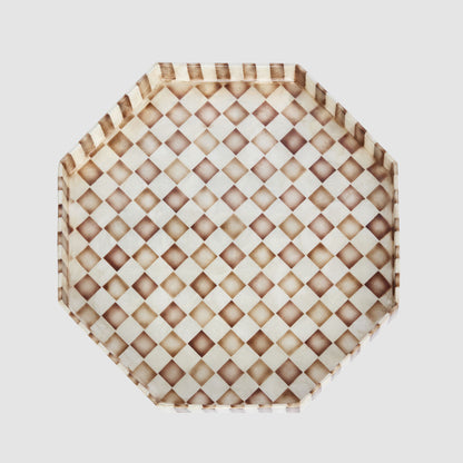 Brown Check Capiz Cake Stand Lge