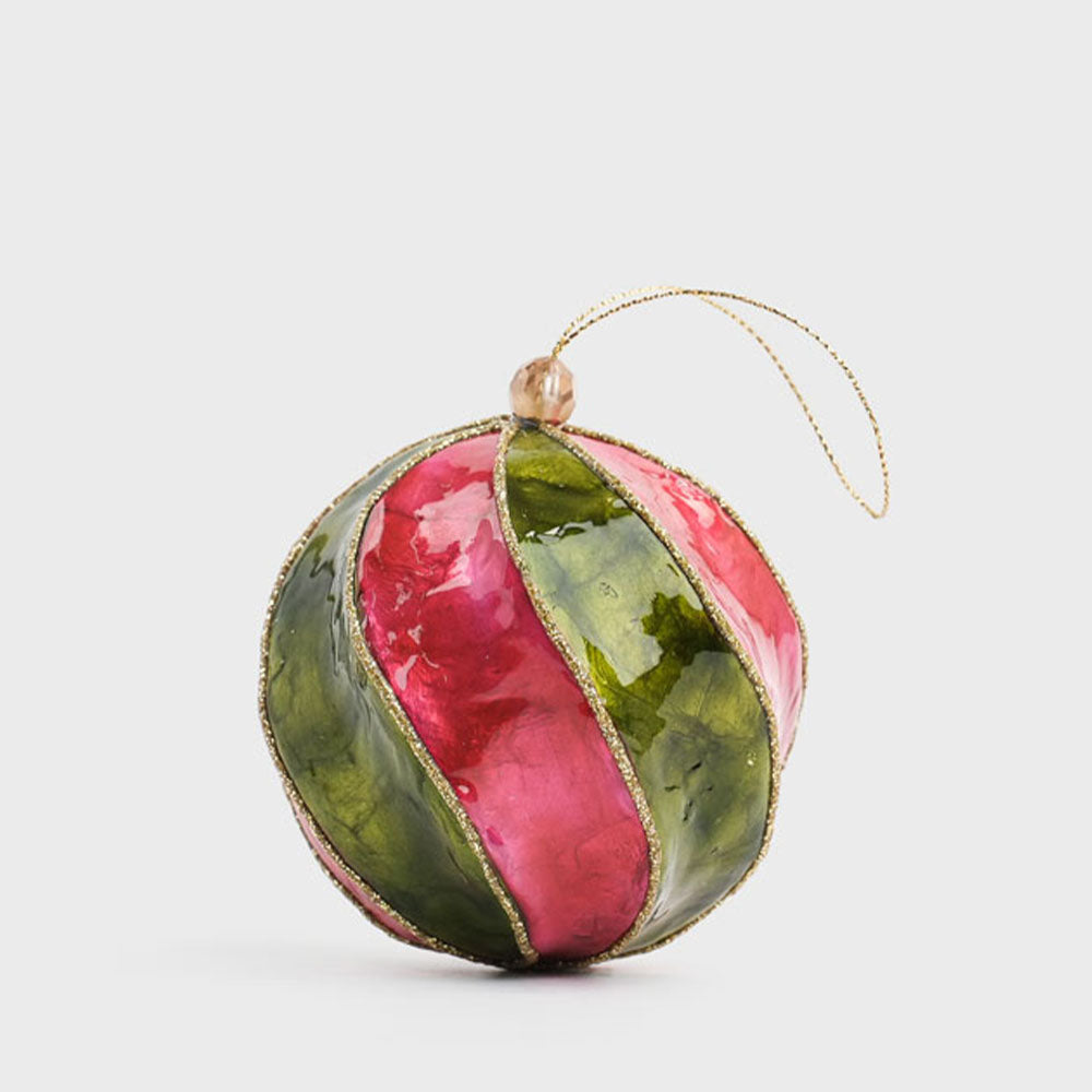Twirl Handpainted Capiz Bauble Green & Pink