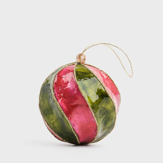 Twirl Handpainted Capiz Bauble Green & Pink