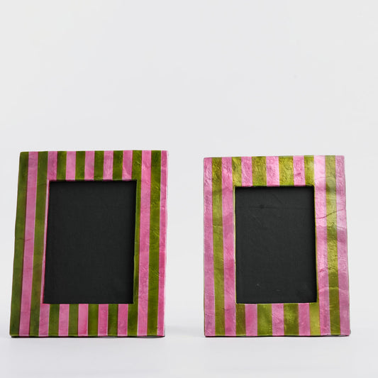 Stripe Photo Frame Green & Pink Sml