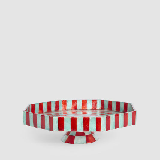 Checker Cake Stand Red & Green Small