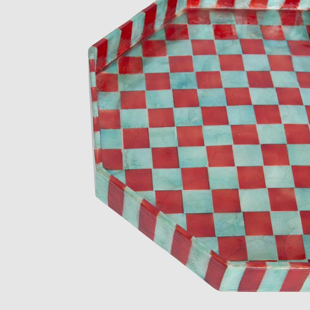 Checker Cake Stand Red & Green Small